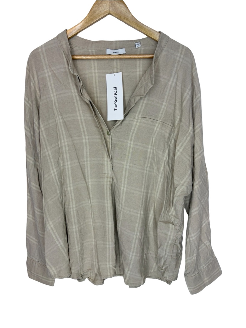 Vince. Neutral Plaid Lightweight Buttoned Shirt - Beige